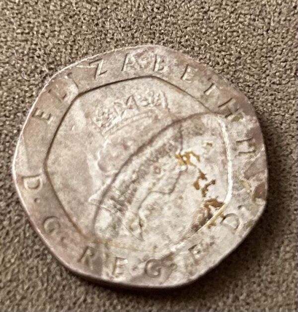 1987 UK 20p Coin – Rare Double Strike Mint Error – Queen Elizabeth II