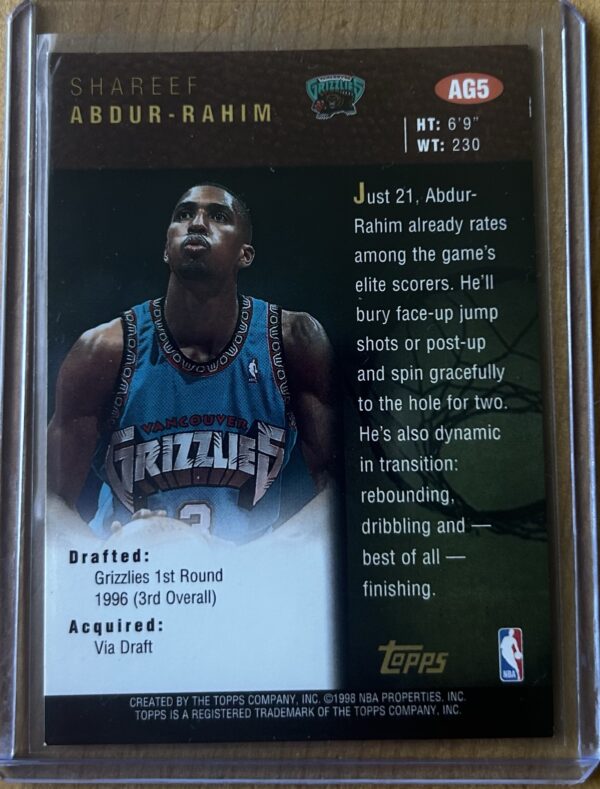 Sharif Abdur-Raheem 1998 Topps Autographs AG5 – Certified Auto Issue - Image 2