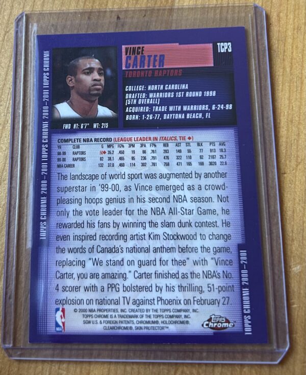 Vince Carter 2000-01 Topps Chrome Preview #TCP3 – Toronto Raptors - Image 2